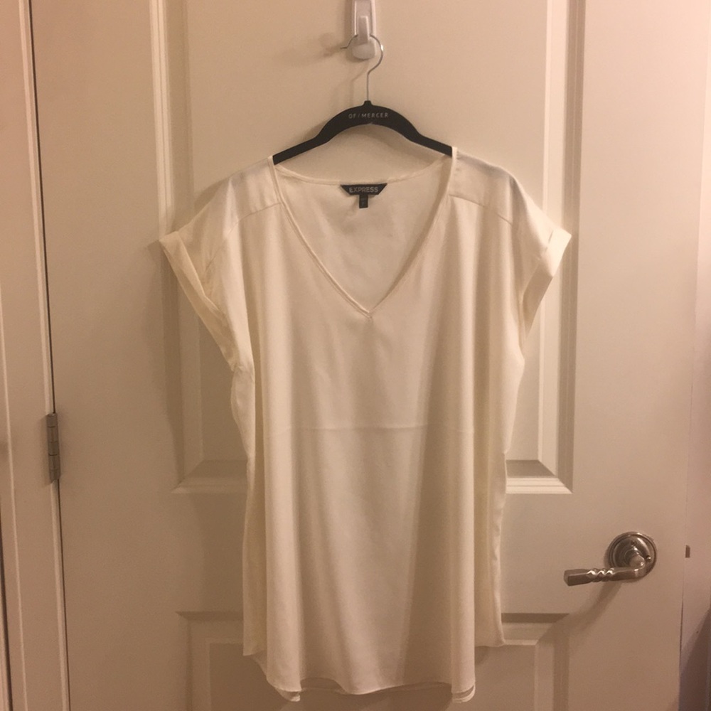 Express satin roll sleeve top in ivory